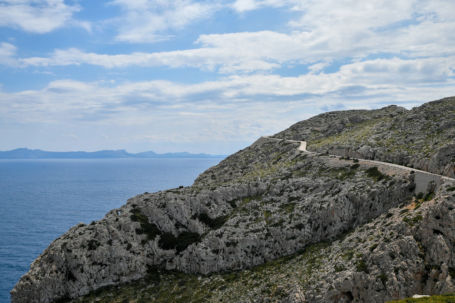 A winding coastal road above the Mediterranean at Cap de Formentor, Mallorca